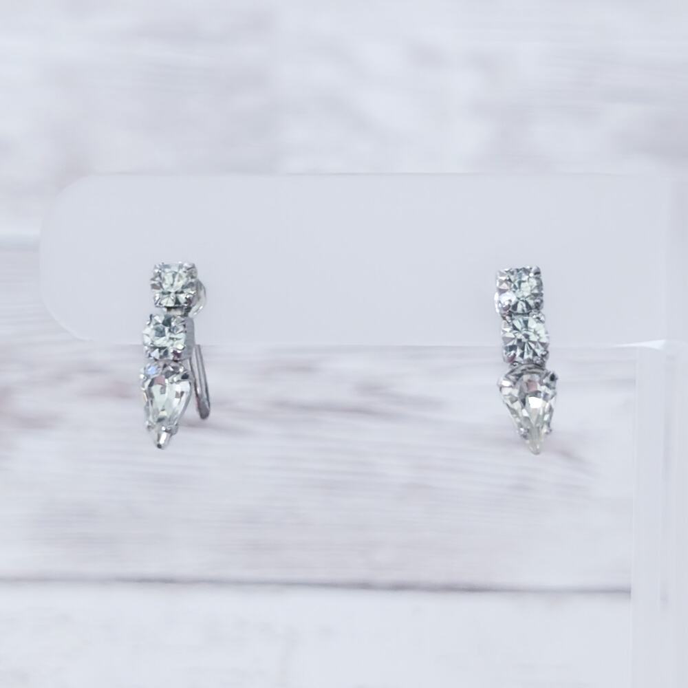 Vintage Screw On Earrings - 5/8" - Three Clear Gems - Classy